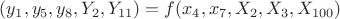 $(y_1, y_5, y_8, Y_2, Y_{11}) = f(x_4, x_7, X_2, X_3, X_{100})$
