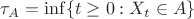 $\tau_A = \inf\{t\geq 0:X_t\in A\}$