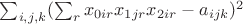 $\sum_{i,j,k} (\sum_r x_{0ir}x_{1jr}x_{2ir} - a_{ijk})^2$