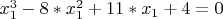 $x_1^3-8*x_1^2+11*x_1+4=0$