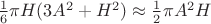 $\frac16 \pi H (3 A^2 + H^2) \approx \frac12 \pi A^2 H$