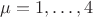 $\mu=1,\dots,4$
