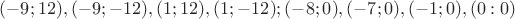 $(-9;12),(-9;-12),(1;12),(1;-12);(-8;0),(-7;0),(-1;0),(0:0)$