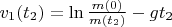 $v_1(t_2) = \ln\frac{m(0)}{m(t_2)} - gt_2$