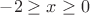 $-2 \ge x \ge 0$