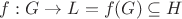 $f: G\rightarrow L=f(G)\subseteq H$