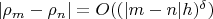 $|\rho_m-\rho_n|=O((|m-n|h)^\delta)$