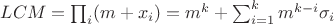 $LCM=\prod_i(m+x_i)=m^k+\sum_{i=1}^km^{k-i}\sigma_i$