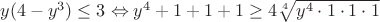 $y(4-y^3)\leq 3\Leftrightarrow y^4+1+1+1\geq4\sqrt[4]{y^4\cdot1\cdot1\cdot1}$