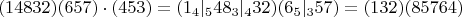 $$(1 4 8 3 2) (6 5 7) \cdot (4 5 3) = (1 {}_4|_5 4 8 {}_3|_4 3 2) (6 {}_5|_3 5 7) = (1 3 2) (8 5 7 6 4)$$