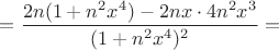 $=\dfrac{2n(1+n^2x^4)-2nx\cdot 4n^2 x^3}{(1+n^2 x^4)^2}=$