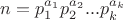 $n=p_1^{a_1}p_2^{a_2}...p_k^{a_k}$