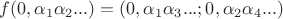 $f(0, \alpha_1\alpha_2...)=(0, \alpha_1\alpha_3...;0,\alpha_2\alpha_4...)$