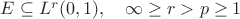 $E\subseteq L^r(0,1),\quad \infty\ge r>p\ge 1$