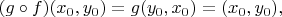$$ (g \circ f)(x_0,y_0) = g(y_0,x_0) = (x_0,y_0),$$