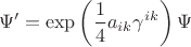 $$\Psi'=\exp\left(\frac{1}{4}a_{ik}\gamma^{ik}\right)\Psi$$