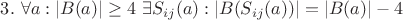$3. ~ \forall a : |B(a)| \geq 4 ~ \exists S_{ij}(a) : |B(S_{ij}(a))| = |B(a)| - 4$