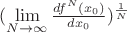 $
(\lim\limits_{N\to\infty}\frac{df^N(x_0)}{dx_0})^{\frac{1}{N}}
$