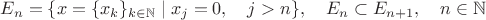 $E_n=\{x=\{x_k\}_{k\in\mathbb{N}}\mid x_j=0,\quad j>n\},\quad E_n\subset E_{n+1},\quad n\in\mathbb{N}$