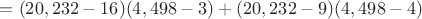 $= (20,232 - 16)(4,498 - 3) + (20,232 - 9)(4,498 - 4)$