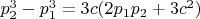 $p_2^3-p_1^3=3c(2p_1p_2+3c^2)$