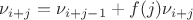 $\nu_{i+j} = \nu_{i+j-1} + f(j)\nu_{i+j}$
