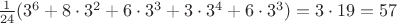 $\frac 1 {24} (3^6 + 8 \cdot 3^2 + 6 \cdot 3^3 + 3 \cdot 3^4 + 6 \cdot 3^3) = 3 \cdot 19 = 57$