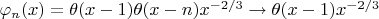 $\varphi_n(x)=\theta(x-1)\theta(x-n)x^{-2/3}\to\theta(x-1)x^{-2/3}$