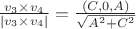 $\frac{v_3 \times v_4}{|v_3 \times v_4|} = \frac{(C, 0, A)}{\sqrt{A^2 + C^2}}$
