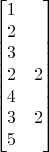 $$\begin{bmatrix}
1 \\
2 \\
3 \\
2 & 2 \\
4 \\
3 & 2 \\
5
\end{bmatrix}$$