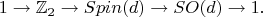 $$
1\to\mathbb Z_2\to Spin(d)\to SO(d)\to1.
$$