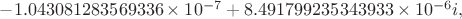 $-1.043081283569336\times 10^{-7}+8.491799235343933\times 10^{-6}i,$