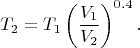 $$T_2=T_1\left(\dfrac{V_1}{V_2}\right)^{0.4}.$$