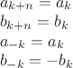 $\begin{array}{l}a_{k+n}=a_k\\b_{k+n}=b_k\\a_{-k}=a_k\\b_{-k}=-b_k\end{array}$