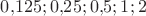 $0{,}125;0{,}25;0{,}5;1;2$