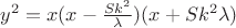 $y^2=x(x-\frac{{S}{k^2}}{\lambda})(x+{S}{k^2}\lambda)$