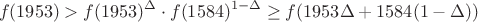 $$ f (1953) > f (1953)^\Delta \cdot f (1584)^{1-\Delta} \ge  f (1953 \Delta+ 1584 (1-\Delta))$$