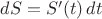 $dS = S'(t)\,dt$