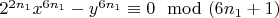 $2^{2n_1}x^{6n_1}-y^{6n_1}\equiv 0\mod (6n_1 + 1)$
