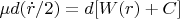 $ \mu d(\dot{r}/2)=d[W(r)+C]$