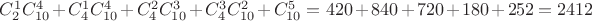 $C_{2}^{1}C_{10}^{4}+C_{4}^{1}C_{10}^{4}+C_{4}^{2}C_{10}^{3}+C_{4}^{3}C_{10}^{2}+C_{10}^{5}=420+840+720+180+252=2412$