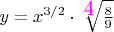$y=x^{3/2}\cdot \sqrt[\text{\large{\color{magenta}4}}]{\frac89}$