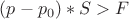 $(p - p_0)*S >F$