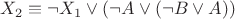 $X_2\equiv\neg X_1\vee(\neg A\vee(\neg B\vee A))$