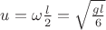 $u=\omega\frac{l}{2}=\sqrt{\frac{gl}{6}}$