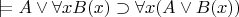 $\models A \vee \forall x B(x) \supset \forall x (A \vee B(x))$
