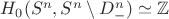 $H_0(S^n,S^n\setminus D_-^n)\simeq\mathbb{Z}$
