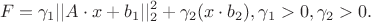 $$
F = \gamma_1 ||A \cdot x + b_1||^2_2 + \gamma_2 (x \cdot b_2), \gamma_1 > 0, \gamma_2 > 0.
$$
