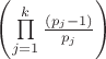 $\left( {\prod\limits_{j= 1}^k {\frac{(p_j  - 1)}{{p_j }}} } \right)$