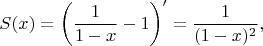 $$
S(x) = \left( \frac{1}{1-x} - 1 \right)' = \frac{1}{(1-x)^2},
$$
